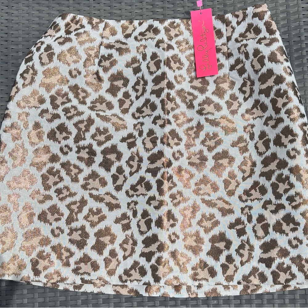 NET Lilly Pulitzer Adler Mini Skirt Gold Metallic Leopard Jacquard Size 6